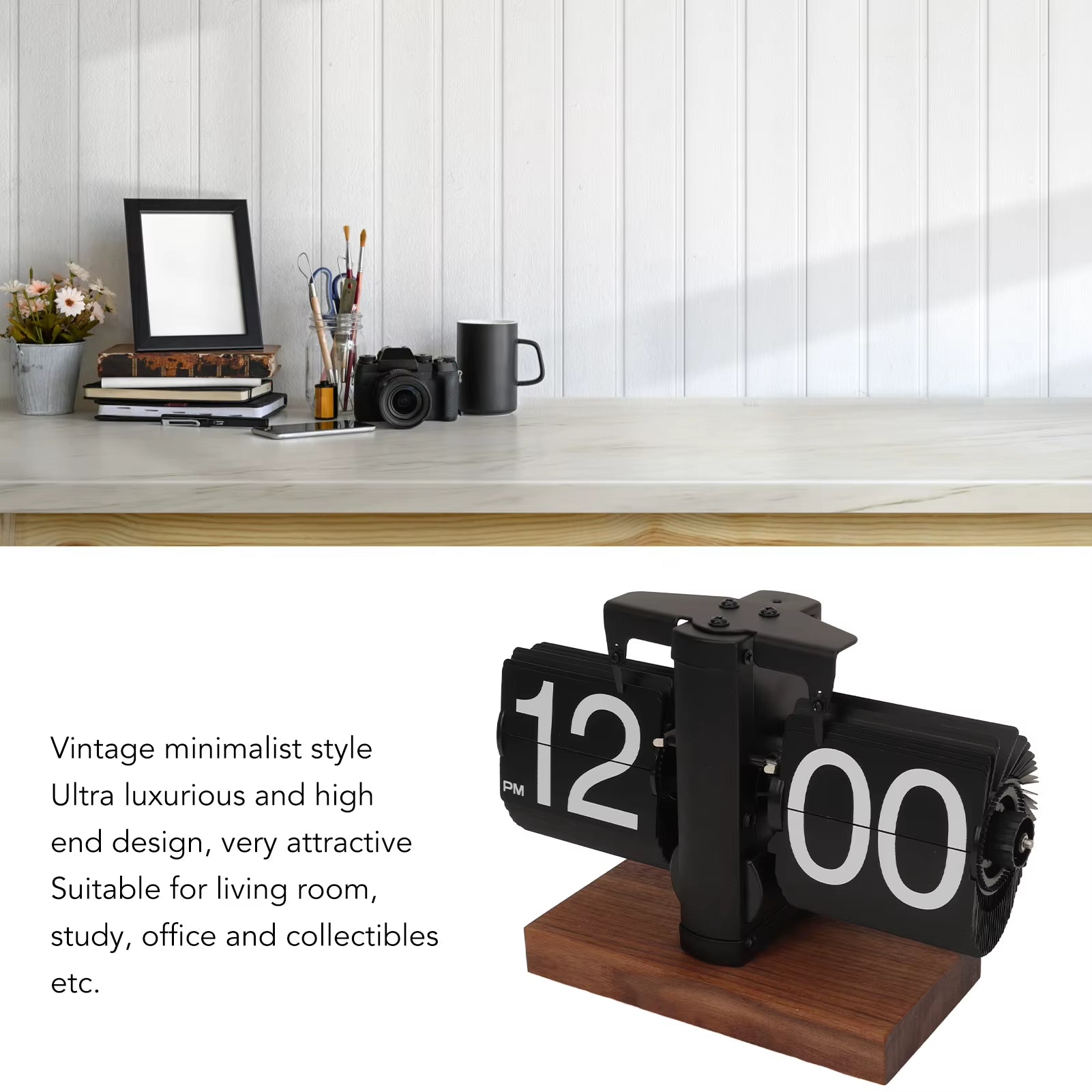 Portable Digital Flip down Clock Retro Automatic Turning Battery Operated Mechanical Clock for Home Room Office Decoration
